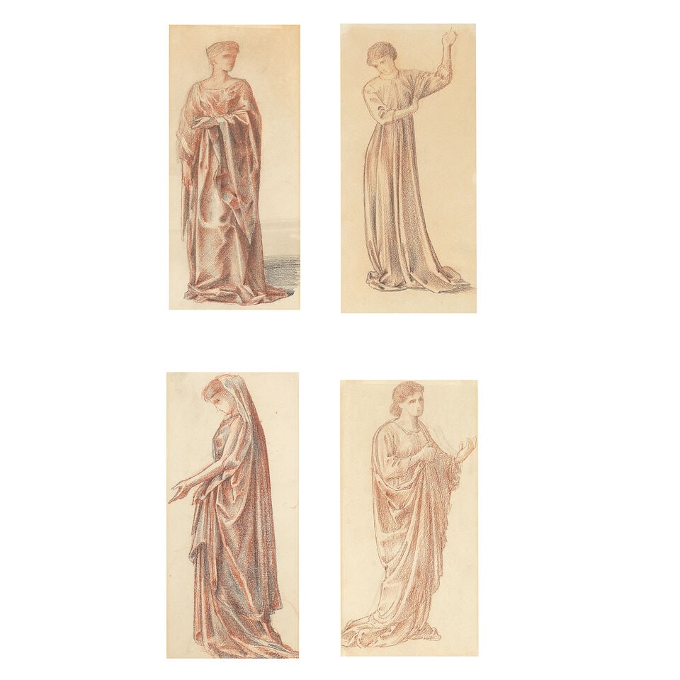 William de Morgan (British, 1839-1917) A group of four figure studies in robes (1 of 7)