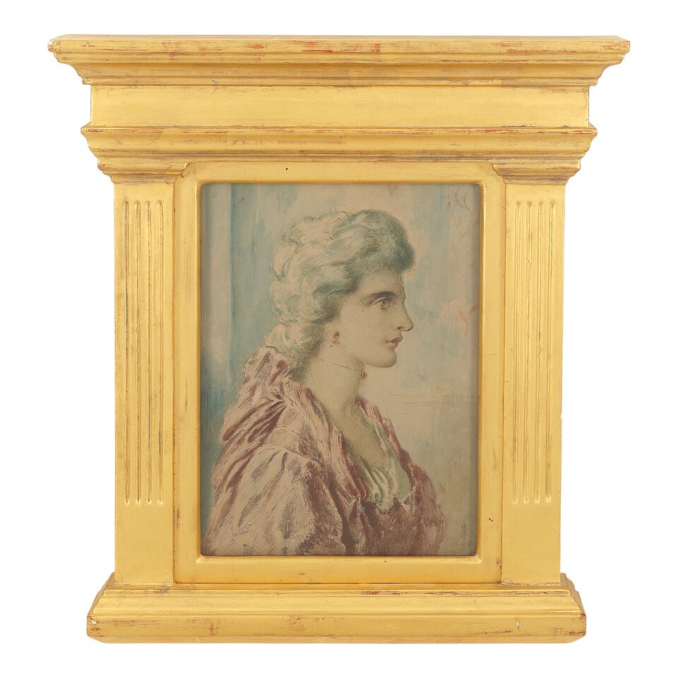 Simeon Solomon (British, 1840-1905) Side profile of a woman: Simeon Solomon (British, 1840-1905) Side profile of a woman signed with monogram and dated '90' (lower right) pen, ink and watercolour 23 x 17cm (9 1/16 x 6 11/16in). Footnotes: Provenance With