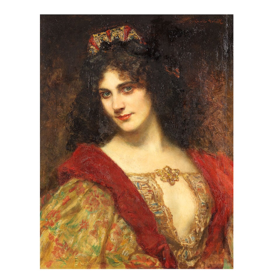 Camillo Melnick (Austrian, born 1862) Portrait of a young lady: Camillo Melnick (Austrian, born 1862) Portrait of a young lady signed 'Camillo Melnick' (upper right) oil on panel 65 x 50cm (25 9/16 x 19 11/16in). Footnotes: Provenance Anon. sale, Christies, London