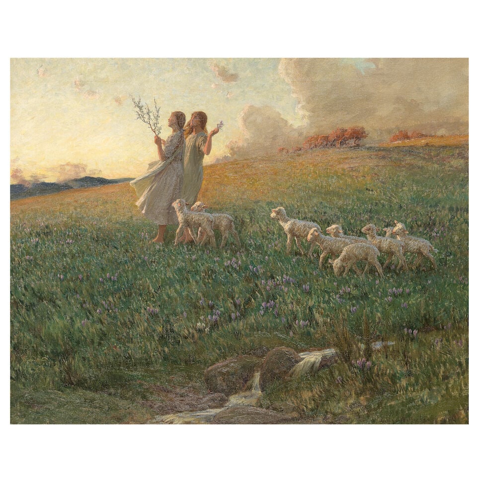 George Faulkner Wetherbee (American, 1851-1920) The year's at the Spring, the day's at the morn: George Faulkner Wetherbee (American, 1851-1920) The year's at the Spring, the day's at the morn signed 'George Wetherbee' (lower right) oil on canvas 76 x 94cm (29 15/16 x