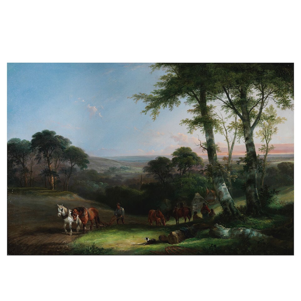 Henry Shayer (British, 1825-1894) & Charles Shayer (British, 1826-1914) A ploughing scene: Henry Shayer (British, 1825-1894) & Charles Shayer (British, 1826-1914) A ploughing scene oil on canvas 93 x 77.5cm (36 5/8 x 30 1/2in). Footnotes: Provenance With Frost & Reed,
