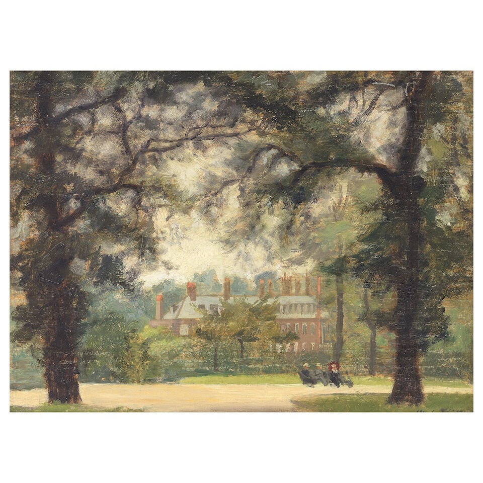 Bernhard Sickert (British, 1862-1932) Kensington Gardens: Bernhard Sickert (British, 1862-1932) Kensington Gardens signed 'Bernhard Sickert' (lower right) oil on panel 28 x 39cm (11 x 15 3/8in). Footnotes: Provenance Collection of Brian Sewell