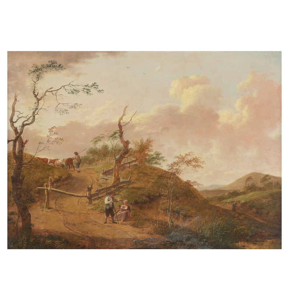 Charles Towne (British, 1763-1840) Figures on a path: Charles Towne (British, 1763-1840) Figures on a path signed 'C.Towne' (lower left) oil on panel 41 x 57cm (16 1/8 x 22 7/16in). For further information on this lot please visit Bonhams.com For