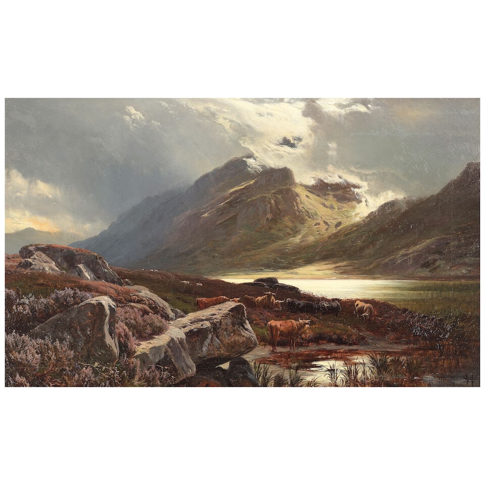 Sidney Richard Percy (British, 1821-1886) Cattle watering in the Highlands: Sidney Richard Percy (British, 1821-1886) Cattle watering in the Highlands signed and dated 'S R Percy/1881' (lower left) oil on canvas 39 x 61cm (15 3/8 x 24in). Footnotes: Provenance Anon. sale,