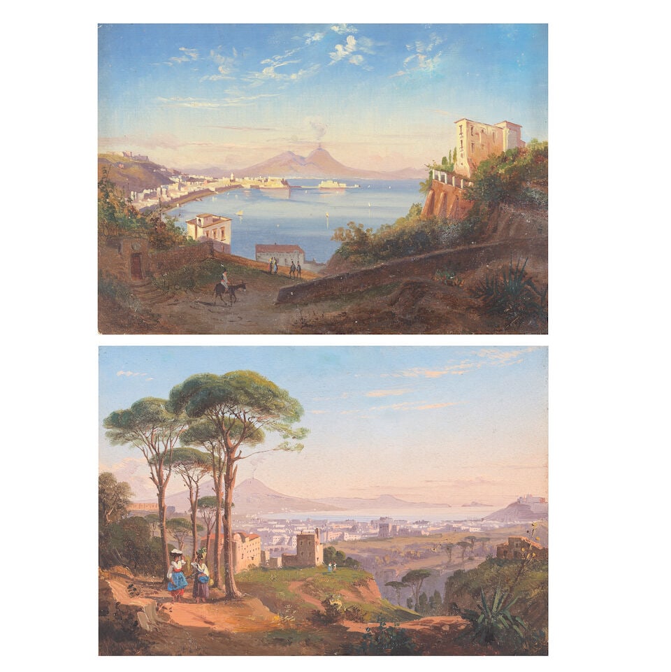 Ettore Cumbo (Italian, 1833-1899) Two views of the bay of Naples: Ettore Cumbo (Italian, 1833-1899) Two views of the bay of Naples a pair, one signed, inscribed and dated 'Napoli da S.Antonio/Ettore Cumbo 1881' (on the reverse); the other signed, inscribed and dated