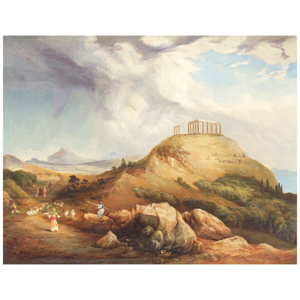 Follower of William Linton (British, 1791-1876) The temple of Jupiter on the island of Aegina: Follower of William Linton (British, 1791-1876) The temple of Jupiter on the island of Aegina oil on canvas 50 x 63cm (19 11/16 x 24 13/16in). Footnotes: Provenance Private collection, UK. For