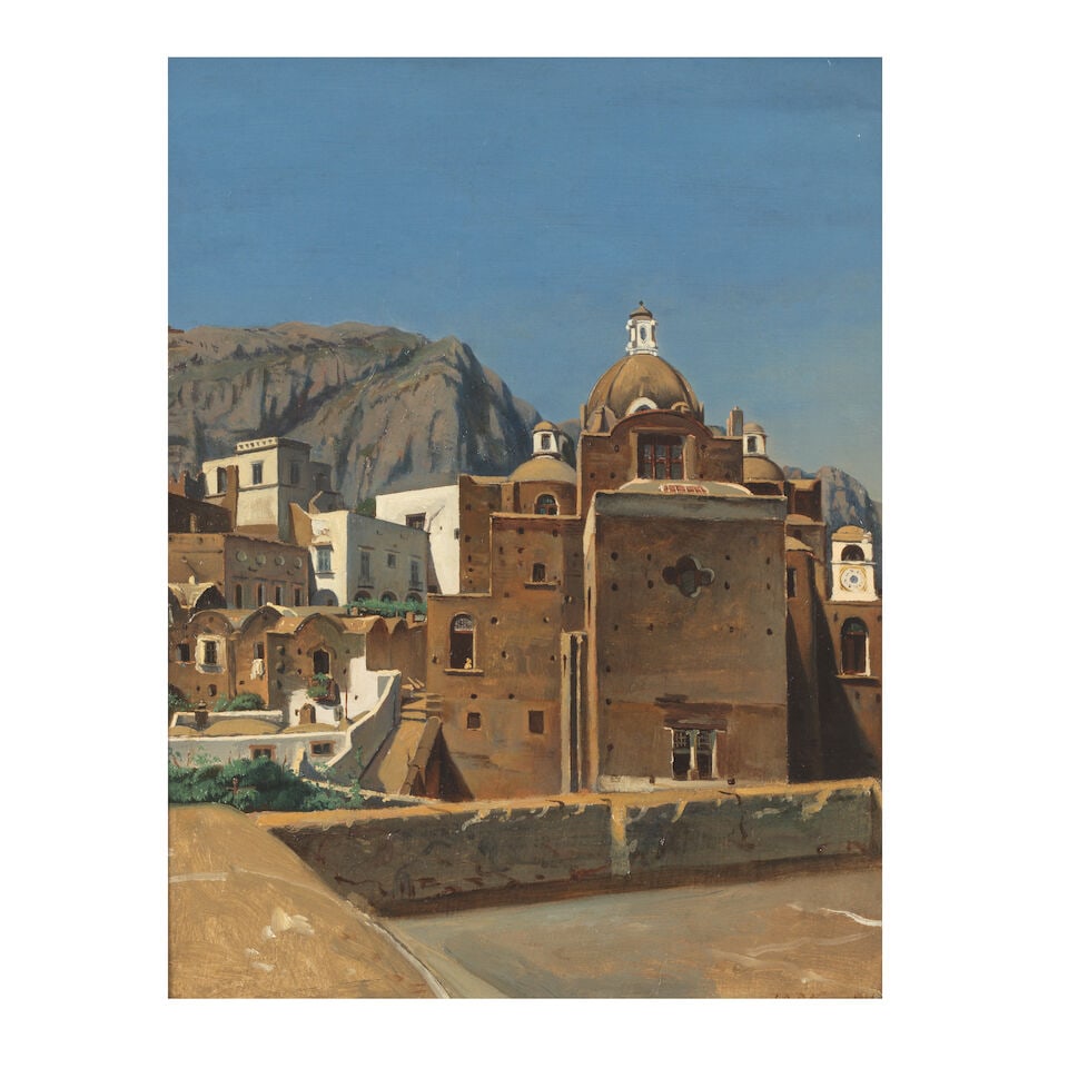 French School, 19th Century Buildings in Capri: French School, 19th Century Buildings in Capri inscribed and indistinctly dated 'Capri 1846?' (lower right) oil on paper, laid to board 41 x 32cm (16 1/8 x 12 5/8in). Footnotes: Provenance With