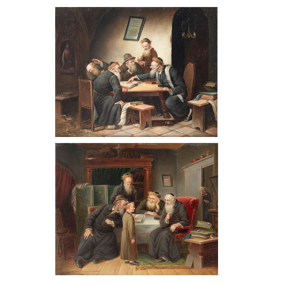 Bernd Werner (German, 19th/20th Century) A Talmudic discussion; The Hebrew school (1 of 7)