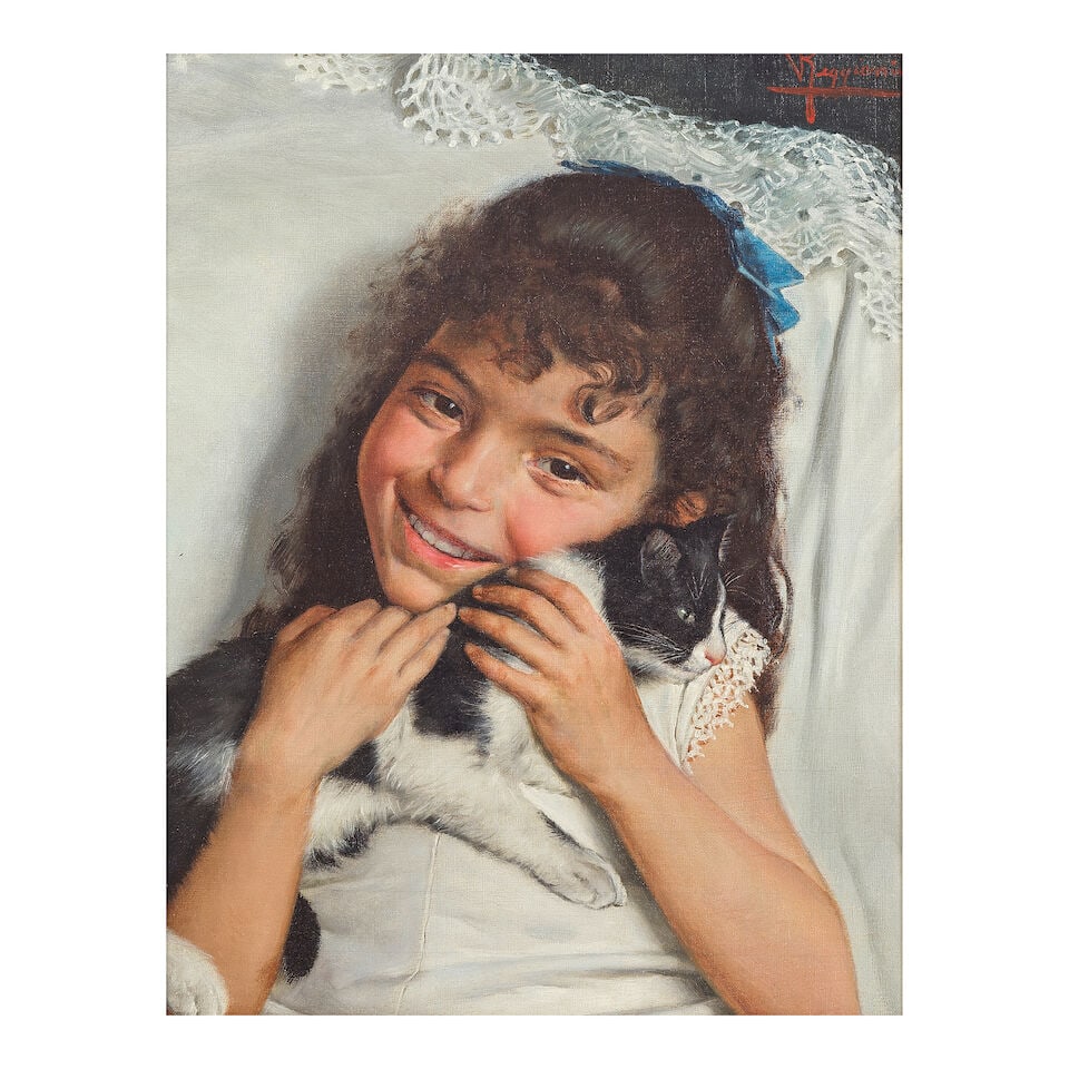 Vittorio Reggianini (Italian, 1858-1939) Best friends: Vittorio Reggianini (Italian, 1858-1939) Best friends signed 'VReggianini' (upper right) oil on canvas 33 x 26cm (13 x 10 1/4in). Footnotes: Provenance Private collection, UK. For further