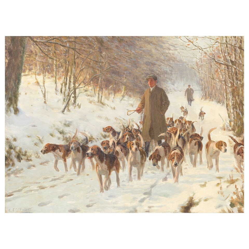 Charles Edward Stewart (Scottish, 1866-1942) Hounds of the hunt on morning exercise: Charles Edward Stewart (Scottish, 1866-1942) Hounds of the hunt on morning exercise signed 'C. E. Stewart' (lower left) oil on canvas 38 x 51cm (14 15/16 x 20 1/16in). For further information on