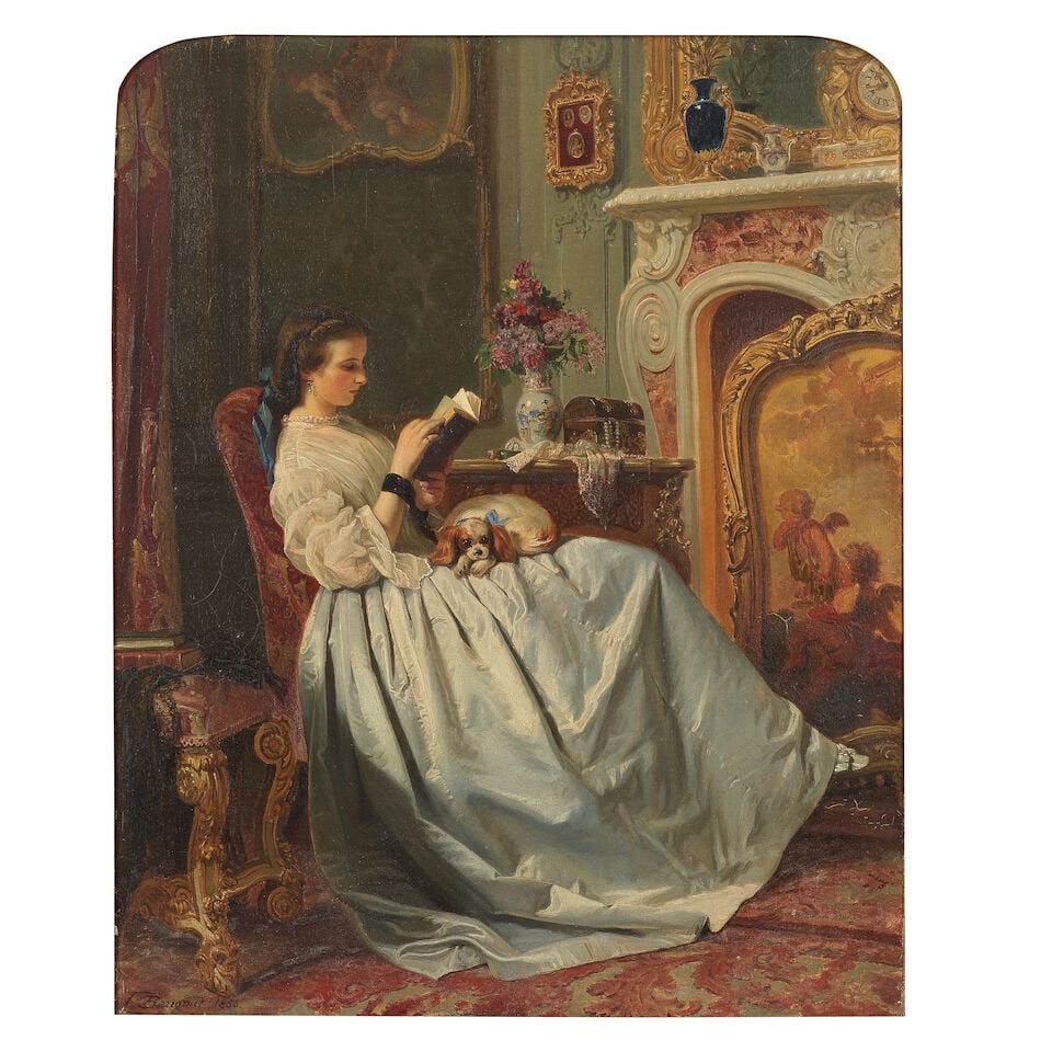 Charles Louis Baugniet (Belgian, 1814-1886) La liseuse: Charles Louis Baugniet (Belgian, 1814-1886) La liseuse signed and dated 'E.Baugniet 1858.' (lower left) oil on panel 52 x 42cm (20 1/2 x 16 9/16in). Footnotes: Charles-Louis Baugniet was a Belgian