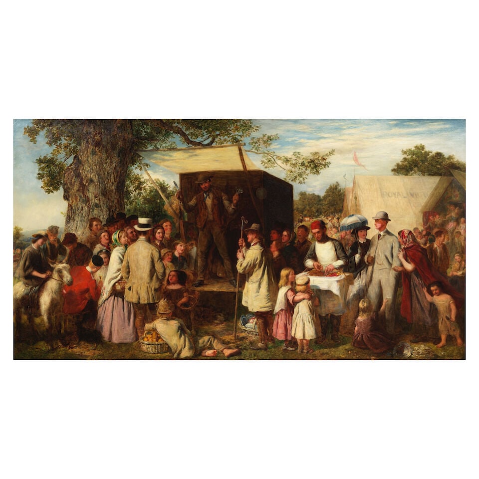Ebenezer Newman Downard (British, 1829-1894) Cheap Jack at a country fair: Ebenezer Newman Downard (British, 1829-1894) Cheap Jack at a country fair signed and dated 'E.N.Downard' (lower right) oil on canvas 81.5 x 152cm (32 1/16 x 59