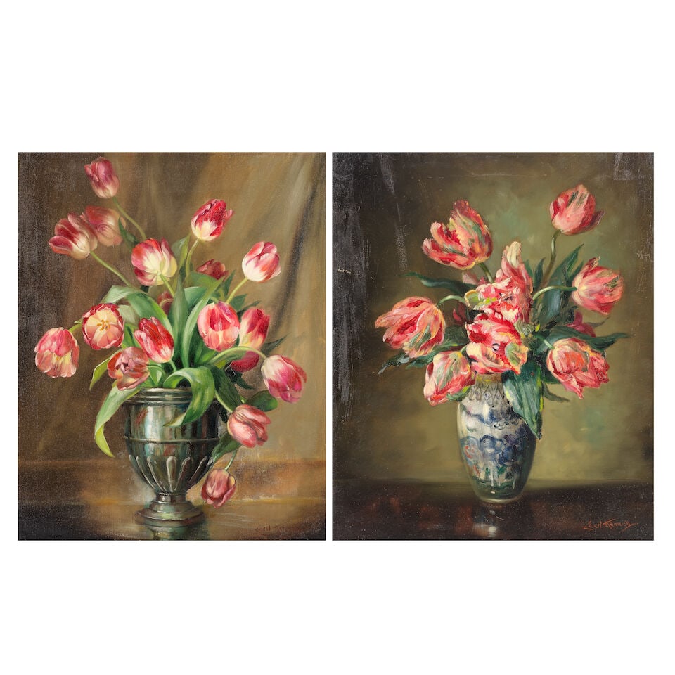 Cecil Kennedy (British, 1905-1997) Still lives of peonies: Cecil Kennedy (British, 1905-1997) Still lives of peonies a pair, both signed 'Cecil Kennedy' (lower right) oil on canvas 61 x 51cm (24 x 20 1/16in). (2) Footnotes: Provenance The artist's family,