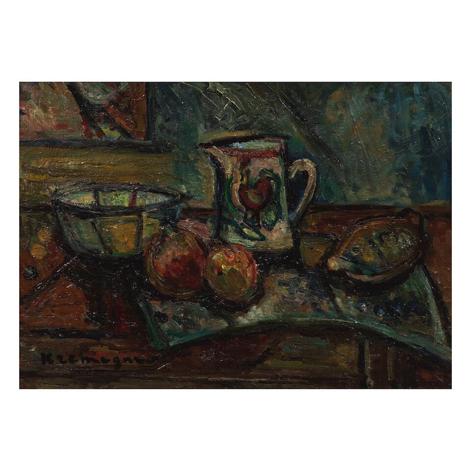 Pinchus Krémègne (Belarusian/French, 1890-1981) Still life with jug: Pinchus Krémègne (Belarusian/French, 1890-1981) Still life with jug signed in Latin (lower left) oil on canvas 36 x 48cm (14 3/16 x 18 7/8in). Footnotes: Provenance Private collection, UK. F