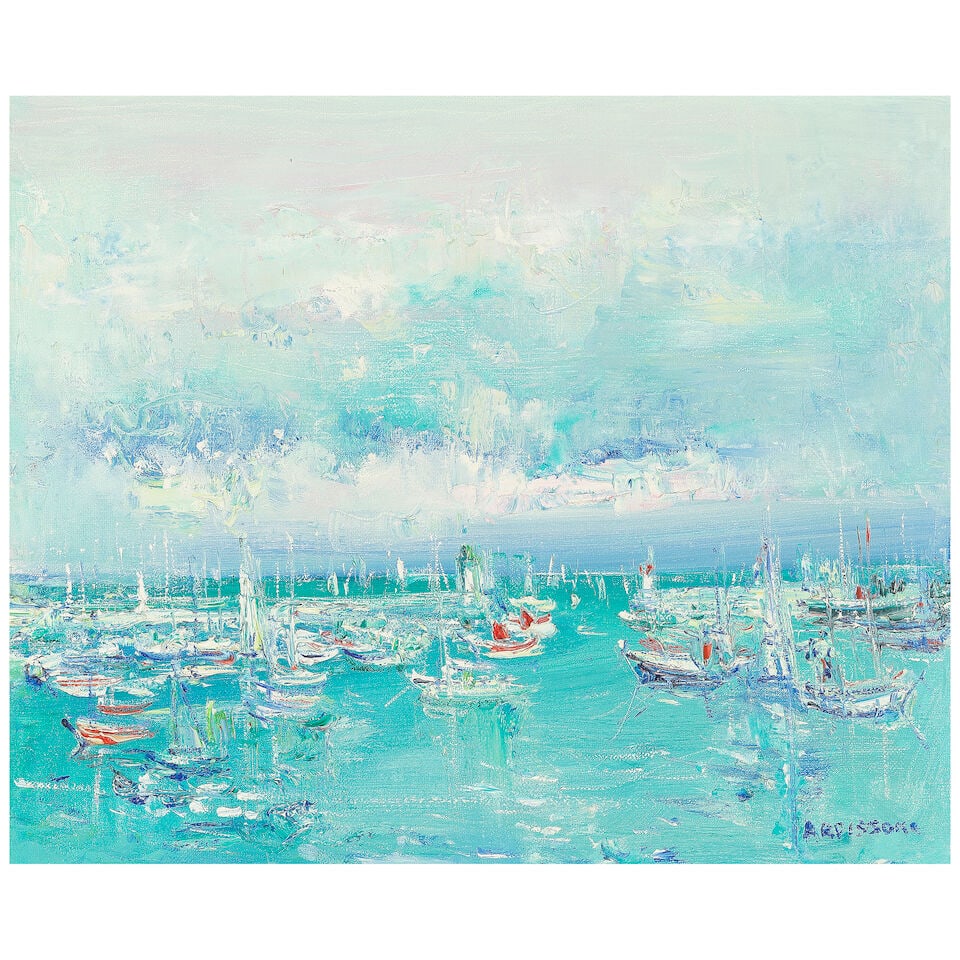 Yolande Ardissone (French, 1927-2024) Boats at Belle-Ile en Mer: Yolande Ardissone (French, 1927-2024) Boats at Belle-Ile en Mer signed 'ARDISSONE' (lower right) oil on canvas 38.5 x 46.5cm (15 3/16 x 18 5/16in). This lot is subject to the following lot