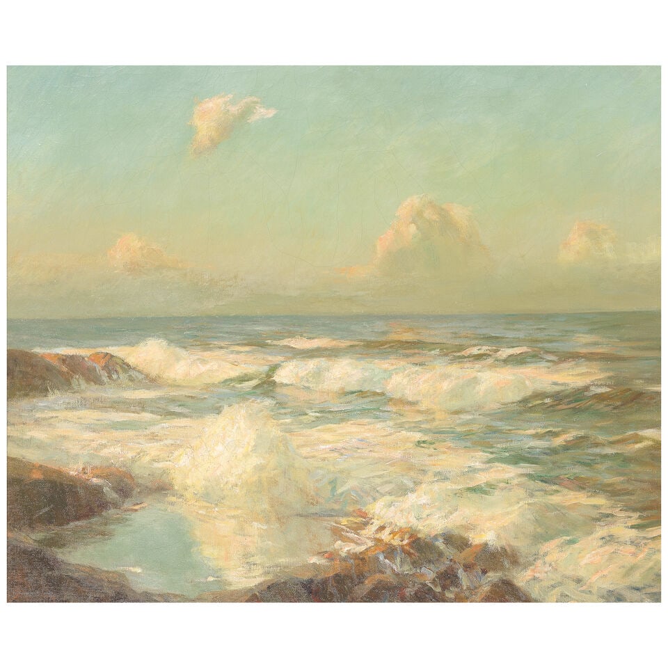 Julius Olsson (British, 1864-1942) Summer sea, Newquay: Julius Olsson (British, 1864-1942) Summer sea, Newquay signed 'Julius Olsson' (lower left) oil on canvas 63.5 x 76cm (25 x 29 15/16in). Footnotes: Provenance With The Valentyne Dawes Gallery,