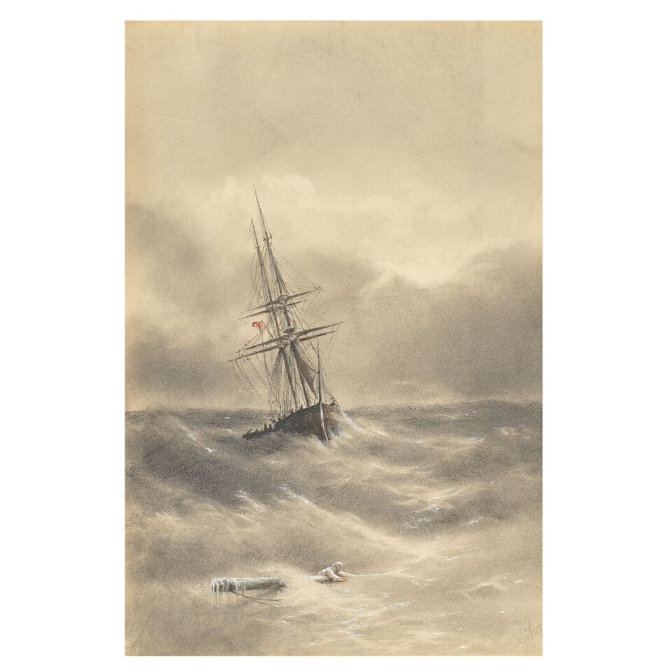 After Ivan Konstantinovich Aivazovsky Seascape: After Ivan Konstantinovich Aivazovsky Seascape bears signature 'Aivazovsky' and date '1881' (lower right) pencil and watercolour on paper 28 x 21cm (11 x 8 1/4in). Footnotes: Provenance Private