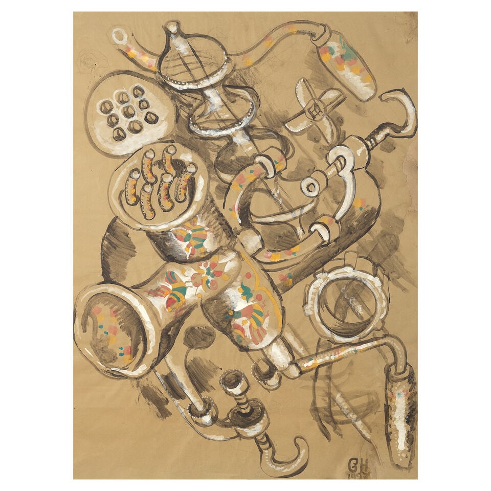 Vladimir Nekrasov (Russian/American, born 1938) Meat grinder: Vladimir Nekrasov (Russian/American, born 1938) Meat grinder signed with Cyrillic initials 'VN' and dated '1997' (lower right) watercolour and whitewash 88 x 66cm (34 5/8 x