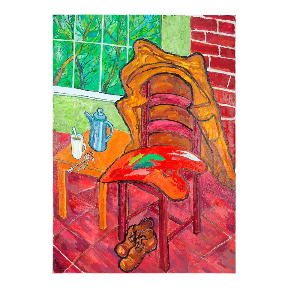 Maxim Kantor (German, born 1957) Jacket and palette unframed: Maxim Kantor (German, born 1957) Jacket and palette signed 'Maksim' (lower left); further signed, titled and dated '2025' (on the reverse) oil on canvas 170 x 120cm (66 15/16 x 47 1/4in). unframed Foo