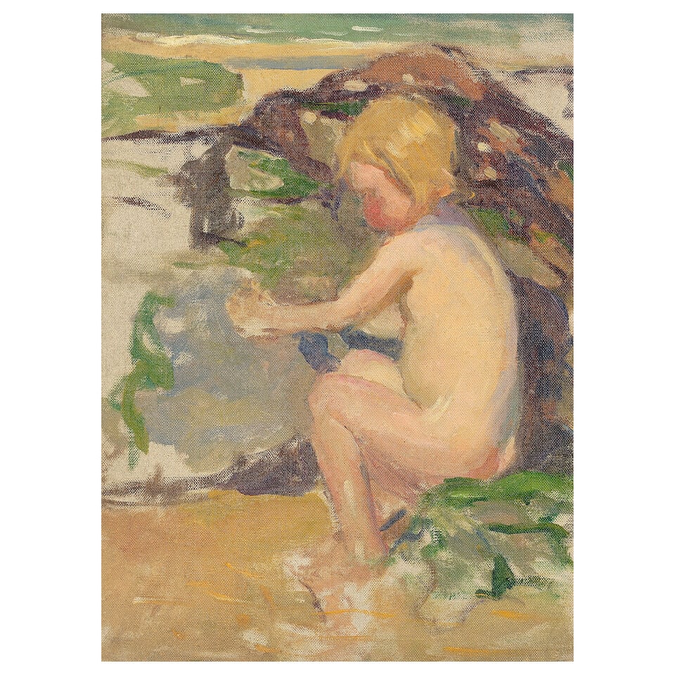 Mary Alexandra Eastlake (neé Bell) (Canadian, 1864-1951) Little girl perched on a rock: Mary Alexandra Eastlake (neé Bell) (Canadian, 1864-1951) Little girl perched on a rock oil on canvas 37 x 27cm (14 9/16 x 10 5/8in). For further information on this lot please visit