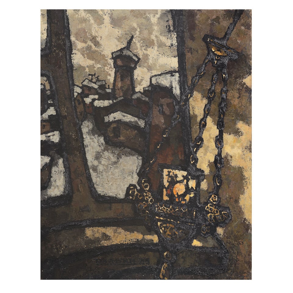 Oscar Yakovlevich Rabin (Russian/French, 1928-2018) Second sanctuary lamp: Oscar Yakovlevich Rabin (Russian/French, 1928-2018) Second sanctuary lamp signed in Cyrillic and dated '65' (lower centre); further titled in Cyrillic, dated '1975' and numbered '274' (on the