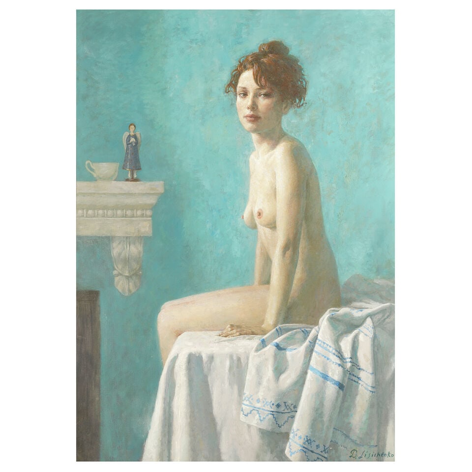 Dmitry Lisichenko (Russian, born 1976) Good morning: Dmitry Lisichenko (Russian, born 1976) Good morning signed in Latin (lower right); further signed and titled in Cyrillic and Latin (on the reverse) oil on canvas 110 x 80cm (43 5/16 x 31 1/2in). For