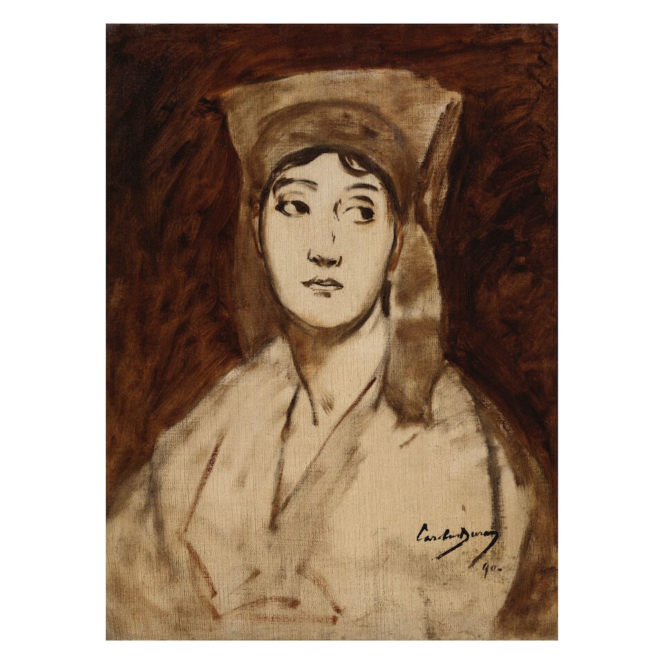 Charles Emile Auguste Carolus-Duran (French, 1838-1917) Study of an Italian girl: Charles Emile Auguste Carolus-Duran (French, 1838-1917) Study of an Italian girl signed and dated 'Carolus Duran/90' (lower right) oil on canvas, monochrome 57.5 x 43 cm (22 5/8 x 16 15/16in). For