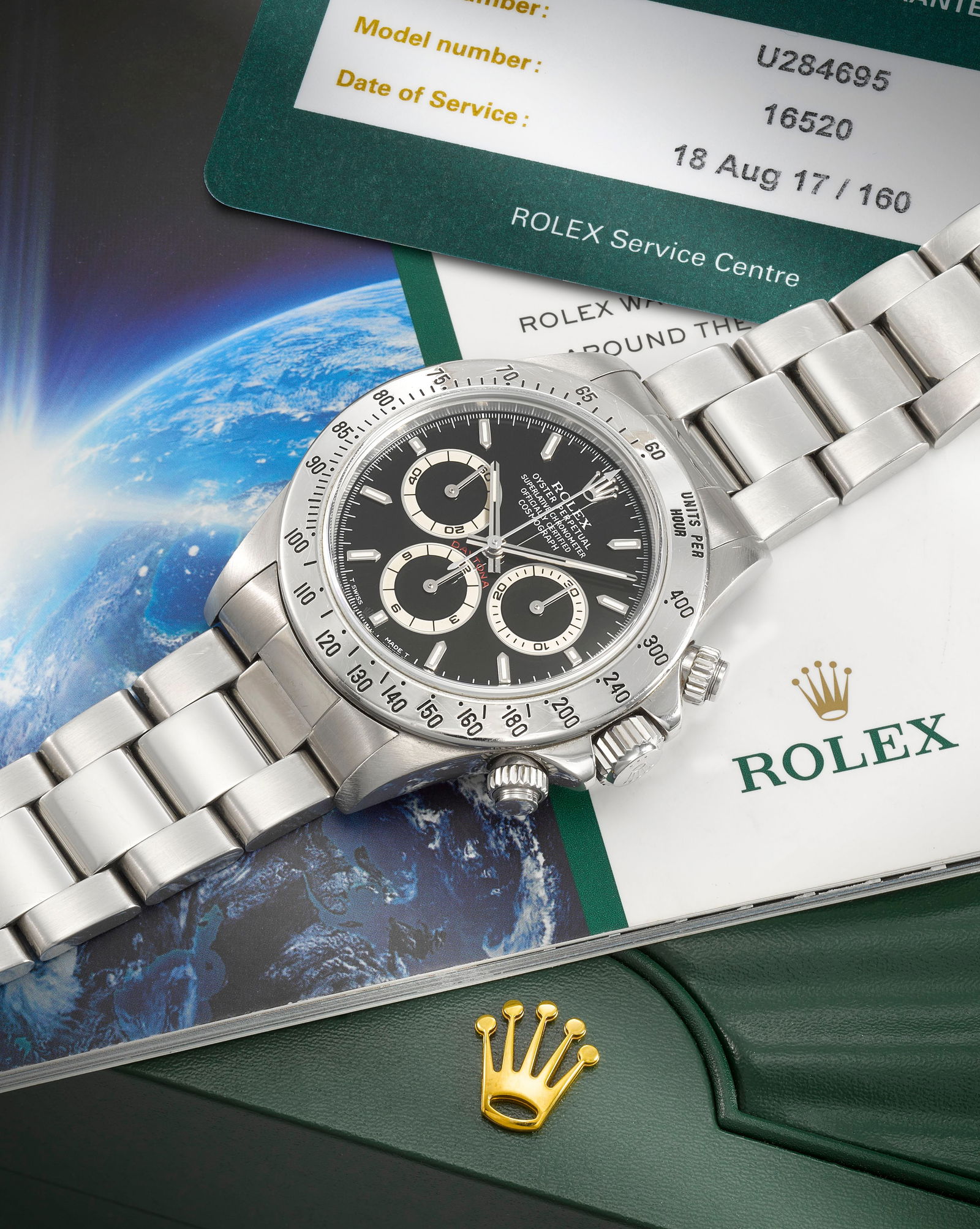 Rolex. A fine and rare stainless steel automatic chronograph bracelet watch Cosmograph 'Zenith'...: Rolex. A fine and rare stainless steel automatic chronograph bracelet watch Model: Cosmograph 'Zenith' Daytona Reference: 16520 Date: Circa 1997 Movement: 31-jewel Cal.4030 automatic, adjusted to 5 po