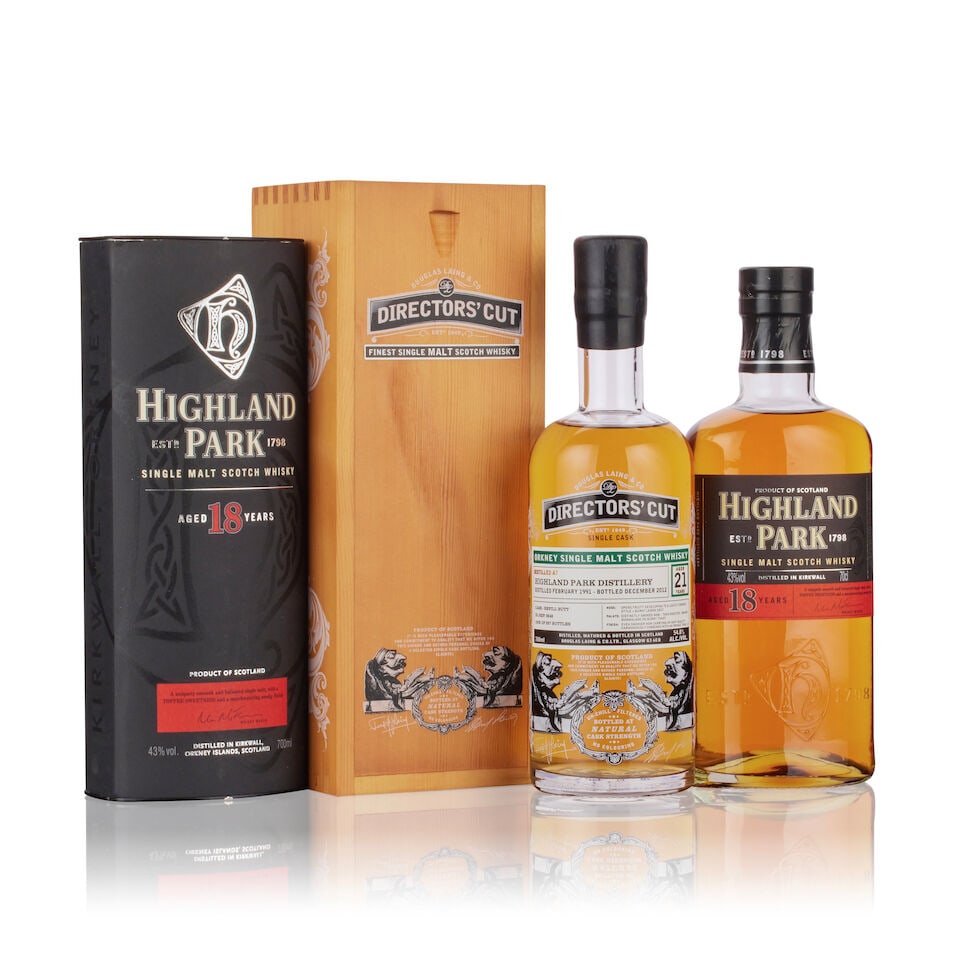 Highland Park 21 Year Old, Director's Cut, Douglas Laing (1x 70cl) Highland Park 18 Year Old 18...: Highland Park 21 Year Old, Director's Cut, Douglas Laing (1x 70cl) Region: Islands, single malt Fill Level: filled to 70cl Capsule: good condition Label: good labelling Packaging: in original