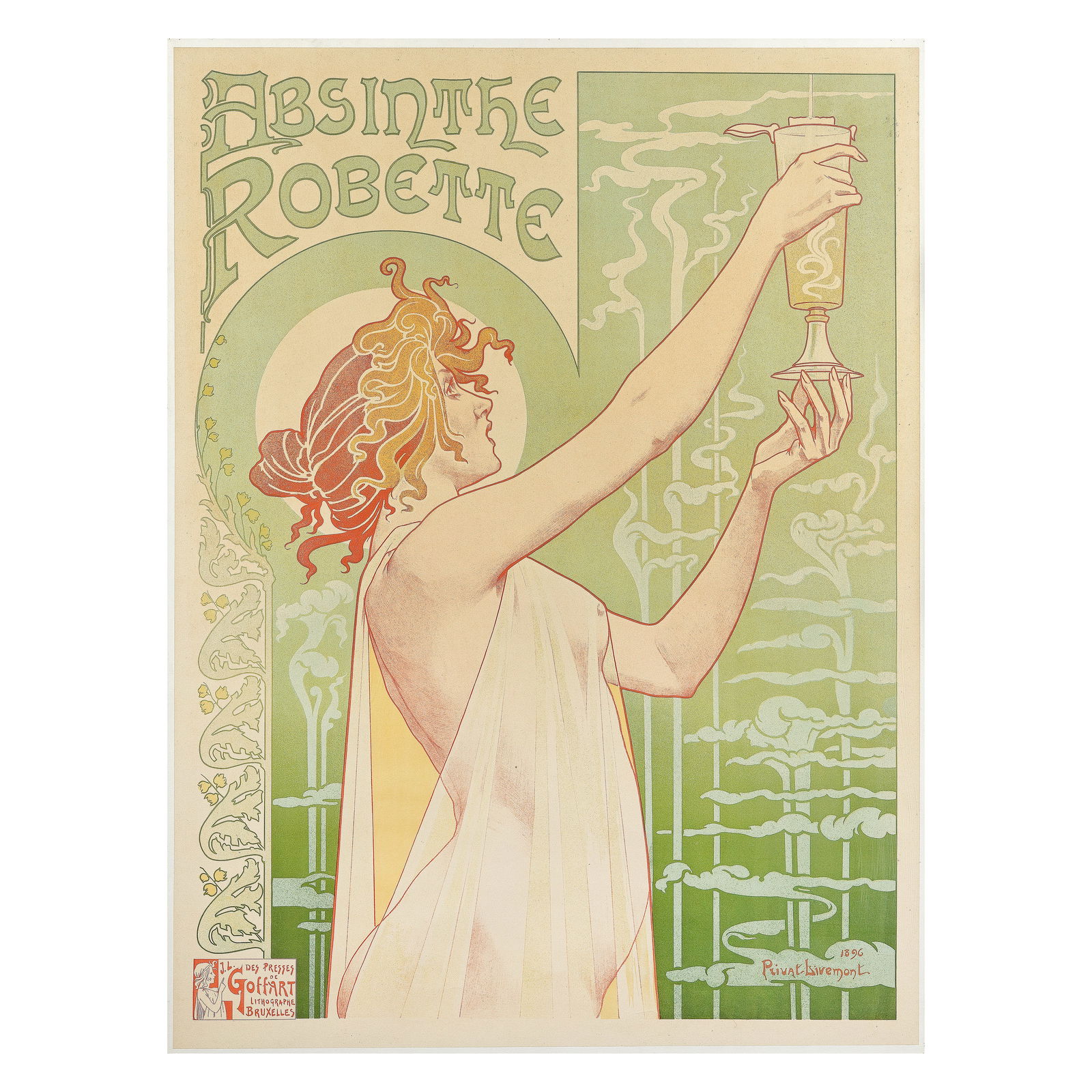 Henri Privat-Livemont 'Absinthe Robette', 1896: Henri Privat-Livemont 'Absinthe Robette', 1896 Lithographic poster in colours on wove paper, backed with card. Framed. Sheet: 110 cm high, 80.7 cm wide (43 1/4 x 31 3/4 in) Frame: 116.5 cm high, 86.7