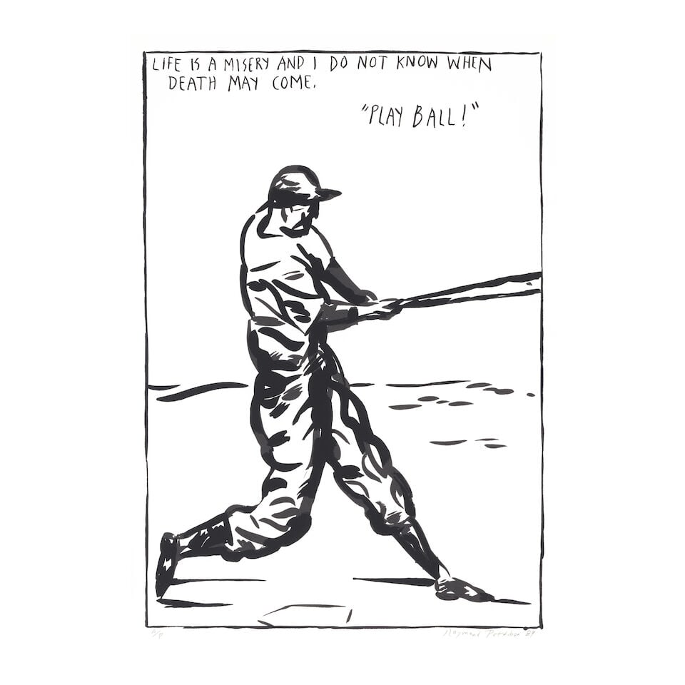 Raymond Pettibon (born 1957); Untitled (Play Ball);: Raymond Pettibon (born 1957) Untitled (Play Ball), 1989 Screenprint on wove paper, signed in pencil, dated and annotated 'A/P' (an artist's proof, aside from the edition of 65), with full margins,