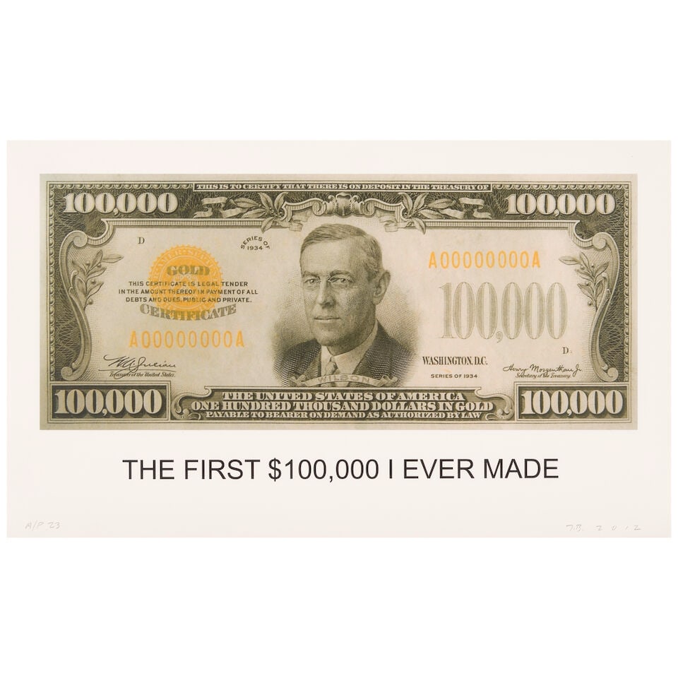 John Baldessari (1931-2020); The First $100,000 I Ever Made;: John Baldessari (1931-2020) The First $100,000 I Ever Made, 2012 Inkjet print and lithograph in colors on chine collé with Coventry rag support, initialed in pencil, dated and annotated 'A/P 23'