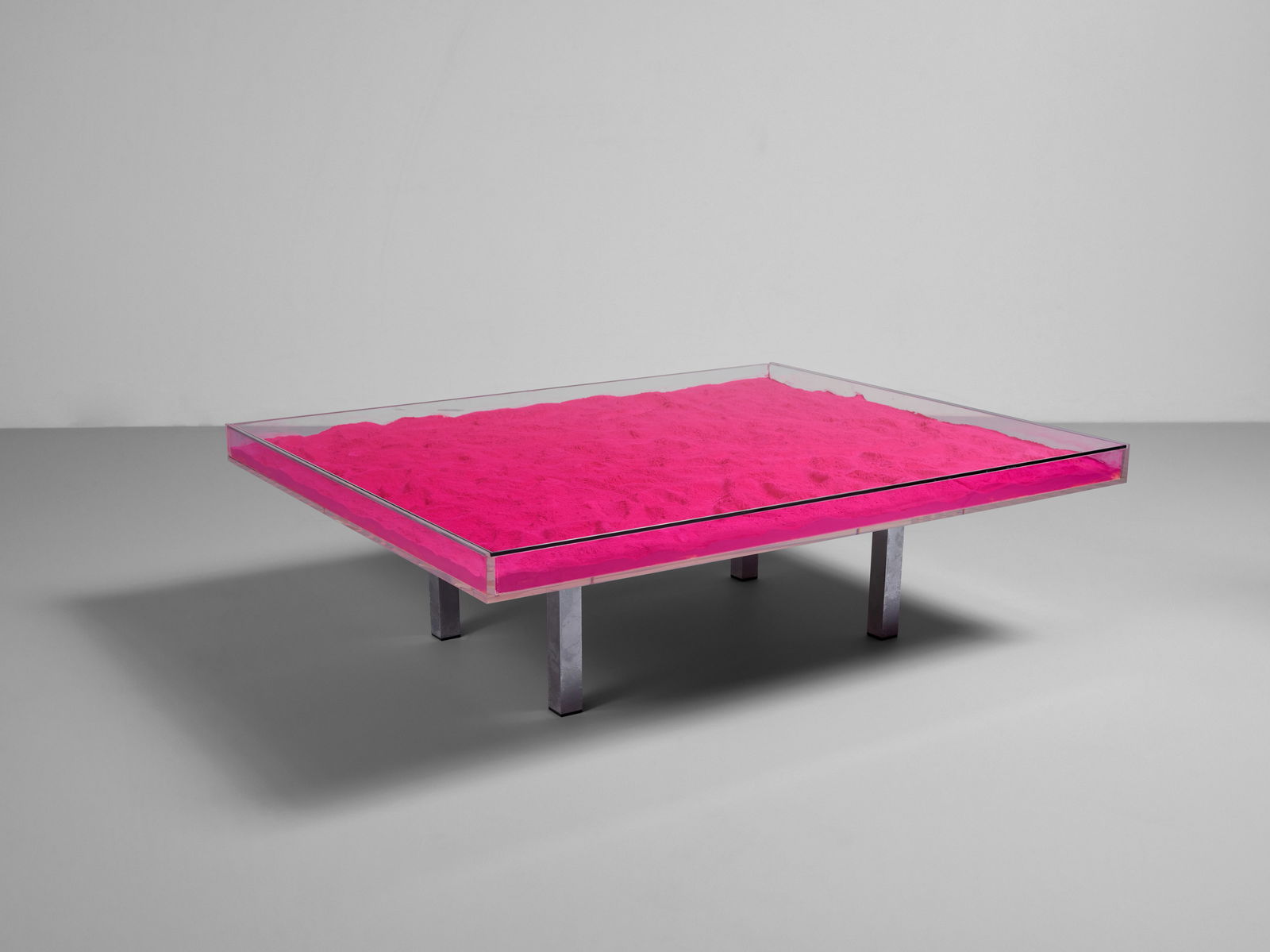 YVES KLEIN (1928-1962) Table Rose designed 1961rose-colored pigment, Plexiglas, chrome-plated m...: YVES KLEIN (1928-1962) Table Rose designed 1961 rose-colored pigment, Plexiglas, chrome-plated metal, with a plastic plaque signed 'R. Klein-Moquay,' printed 'This table conforms to Yves Klein's paten