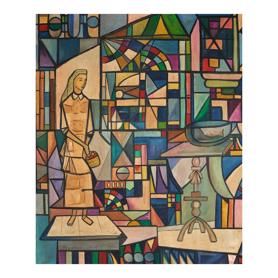 JOSÉ MARÍA MIJARES (1921-2004) Female Figure: JOSÉ MARÍA MIJARES (1921-2004) Female Figure signed and dated 'Mijares 1949' (lower left) oil on canvas 36 3/8 x 30 1/4 in. (92.4 x 76.8 cm) Painted in 1949 Footnotes: The present work is ac