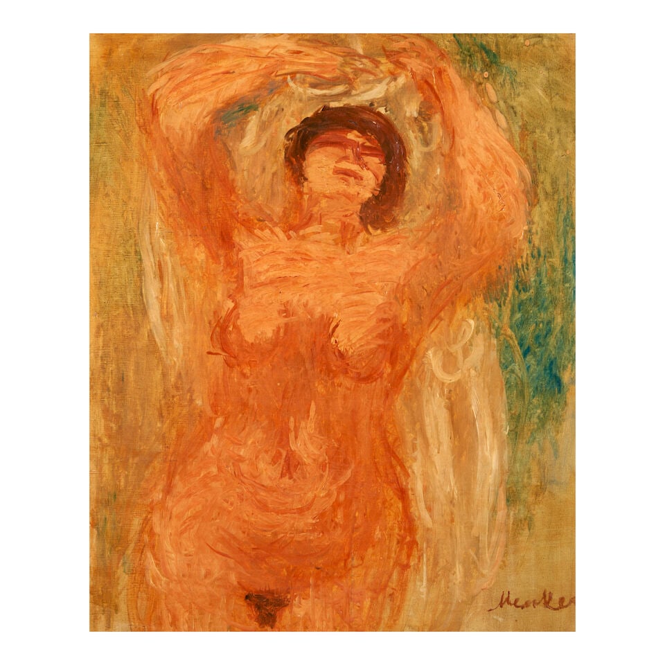 SIGMUND JOSEPH MENKES (1896-1986) Nude: SIGMUND JOSEPH MENKES (1896-1986) Nude signed 'Menkes' (lower right) oil on canvas 18 x 15 in (45.7 x 38.1 cm) Footnotes: Provenance Carlsen Gallery, Freehold, NY. Jan and Barbara Trypaluk
