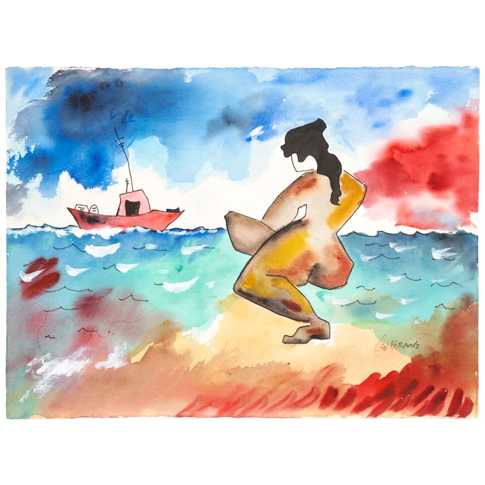 LEO BROOKS (1909-1993) The Lobsterman's Sweetheart: LEO BROOKS (1909-1993) The Lobsterman's Sweetheart signed 'Leo Brooks' (lower right); inscribed 'The Lobsterman's Sweetheart...waiting for her darling to come home.' (on the reverse) watercolor on