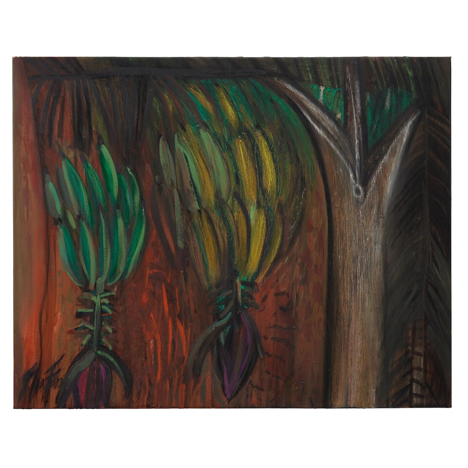 FLORA FONG (B. 1949) Al fondo del patio (Series platanales) 32 1/2 x 39 1/4 in (79.9 x 99.6 cm) ...: FLORA FONG (B. 1949) Al fondo del patio (Series platanales) signed 'Flora Fong' (lower left); signed, inscribed and dated 'Flora Fong 2016 'Series platanales' título 'al fondo del patio'' (on