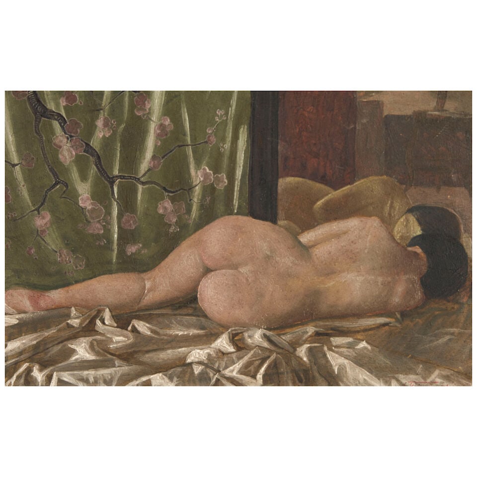 LEV TCHISTOVSKY (1902-1969) Nude with Cherry Blossoms: LEV TCHISTOVSKY (1902-1969) Nude with Cherry Blossoms signed and dated 'L. Tchistovsky 1932' (lower right); inscribed and signed '7 impasse du Rouet / atelier 18 / Paris 14 / Tchistovsky ' (on the