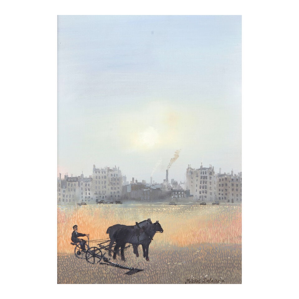 MICHEL DELACROIX (B. 1933) Scène Rustique: MICHEL DELACROIX (B. 1933) Scène Rustique signed 'Michel Delacroix' (lower right); signed and inscribed 'Scène Rustique / Michel Delacroix / Paris' (on the reserve); inscribed again 'To Shar