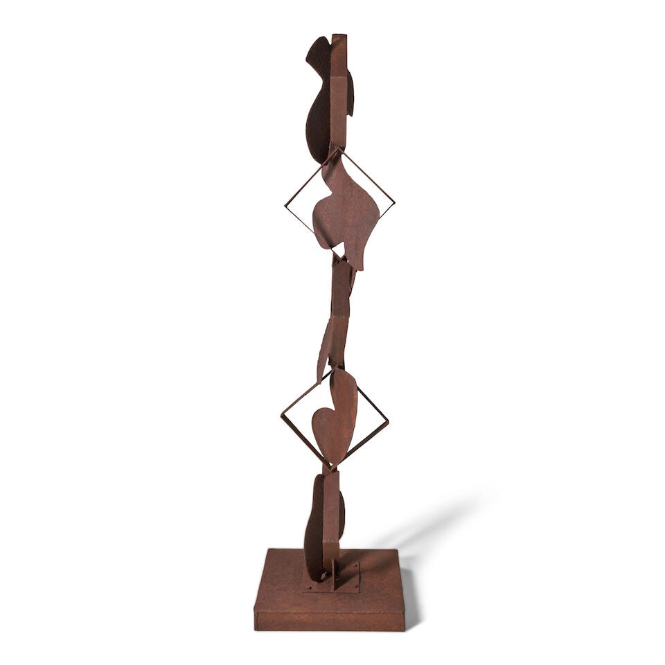 DAVID HAYES (1931-2013) Totem: DAVID HAYES (1931-2013) Totem signed 'Hayes' (on the base) weathered steel height 89 in (226.1 cm) Footnotes: The authenticity of this work has been confirmed by the Hayes Estate.