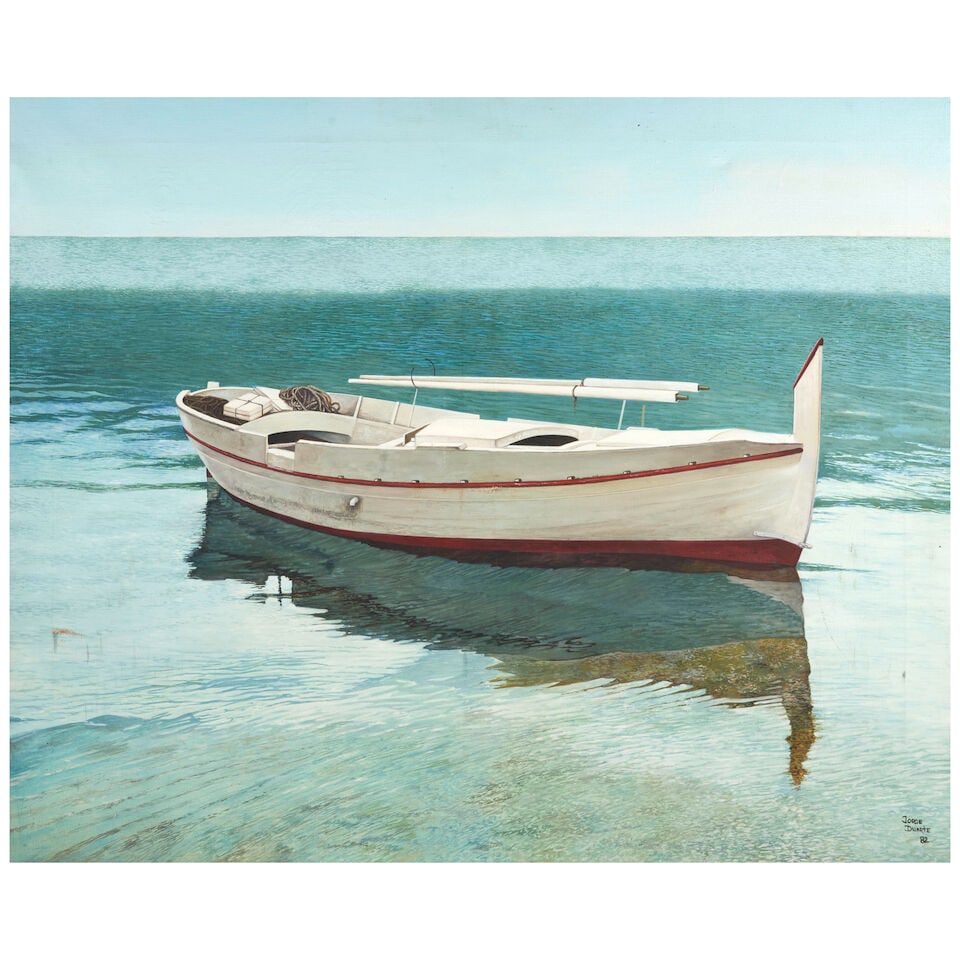 JORGE DUARTE (1936-2013) La Barque: JORGE DUARTE (1936-2013) La Barque signed and dated 'Jorge Duarte / 82' (lower right) oil on canvas 31 3/4 x 39 1/4 in (80.7 x 99.7 cm) Painted in 1982 Footnotes: Provenance Private