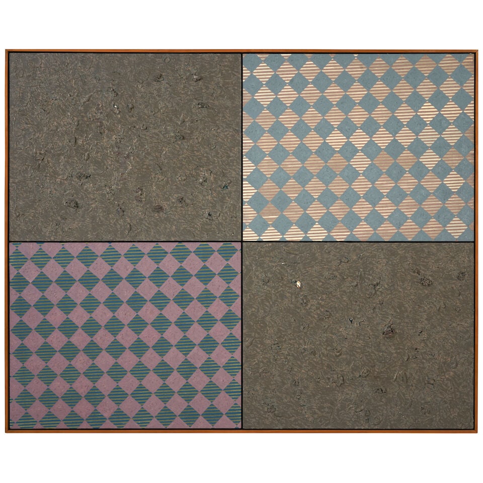 JAMES LITTLE (B. 1952) Tswana (quadryptich): JAMES LITTLE (B. 1952) Tswana (quadryptich) signed with artist's initials, inscribed and dated '1984 / 'TSWANA'' (on the reverse) oil on canvas 68 1/2 x 85 in (174.0 x 215.9 cm) Painted in