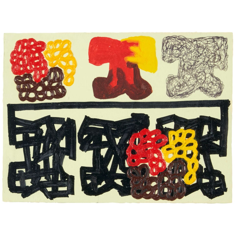 JONATHAN LASKER (B. 1948) Untitled: JONATHAN LASKER (B. 1948) Untitled ballpoint pen, marker and oil on paper 4 1/2 x 6 in (11.4 x 15.2 cm) Executed in 1994 Footnotes: Provenance Sperone Westwater Gallery, New York, NY. Acquired from