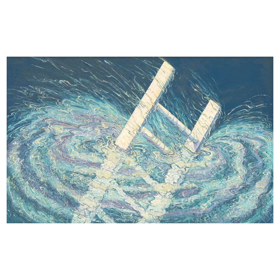 MARGARET NIELSEN (B. 1948) Losing Ground: MARGARET NIELSEN (B. 1948) Losing Ground signed, inscribed indistinctly and dated 'M. Nielsen '82 / Losing Ground / From: 'A Lone Series of Wet Dreams are ... Paintings'' (on the reverse) oil on canva