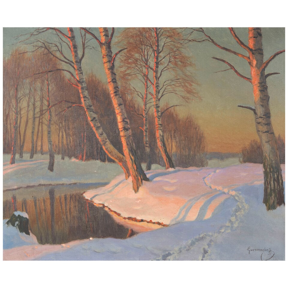 MIKHAIL MARKIANOVICH GERMASHEV (1867-1930) Woodland Stream in Winter (1 of 4)