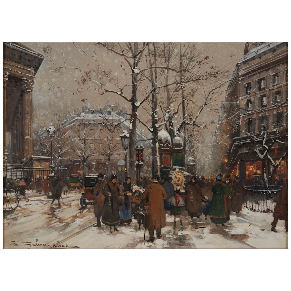 EUGENE GALIEN-LALOUE (1854-1941) La Madeleine et les Grands Boulevards sous la Neige (1 of 4)