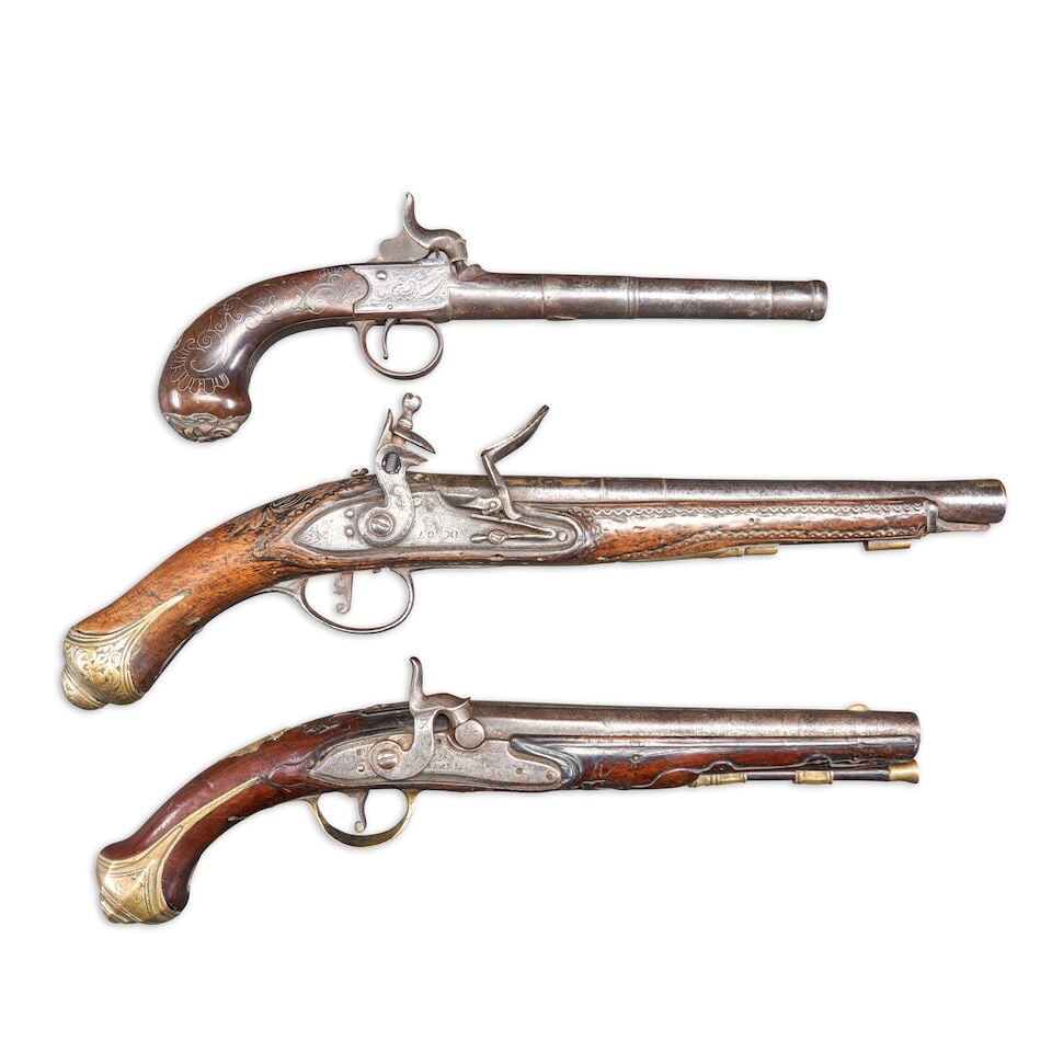 THREE 18TH CENTURY EUROPEAN PISTOLS. (1 of 2)