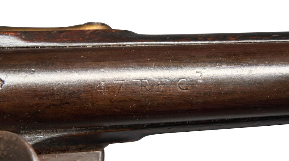 A BRITISH PATTERN 1742 LONG LAND SERVICE MUSKET MARKED TO THE 47TH REGIMENT OF FOOT WITH BAYONET, - 2
