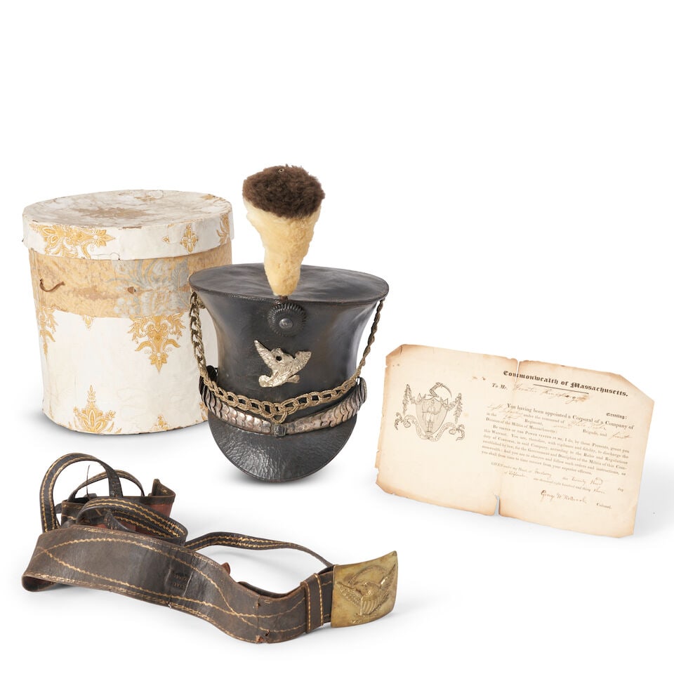 CORPORAL HORATIO KINGSBOROUGH'S MASSACHUSETTS MILITIA BELL CROWNED CAP, SWORD BELT, APPOINTMENT ... (1 of 7)