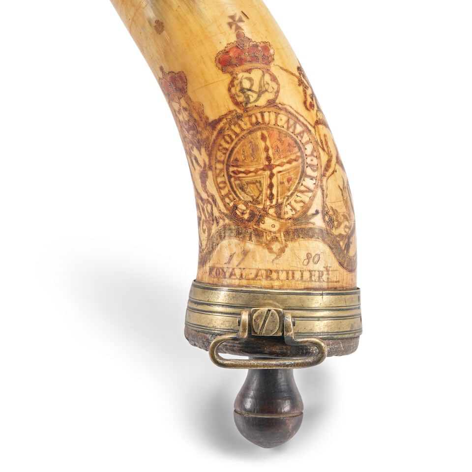 A ROYAL ARTILLERY POWDER HORN. - 5